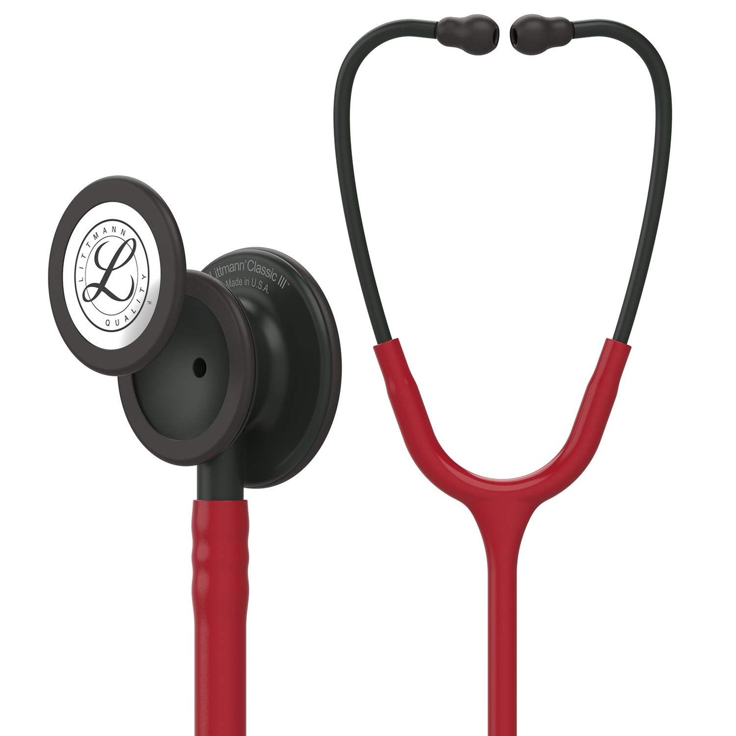 3M™ Littmann® Classic III™ Monitoring Stethoscope, Black-Finish Chestpiece, stem and headset, Burgundy Tube,27 in,5868